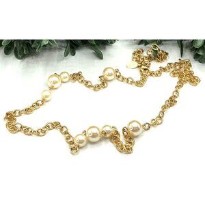 Gold-Tone Chain Necklace With Faux Pearl Accents by Kirk Folly